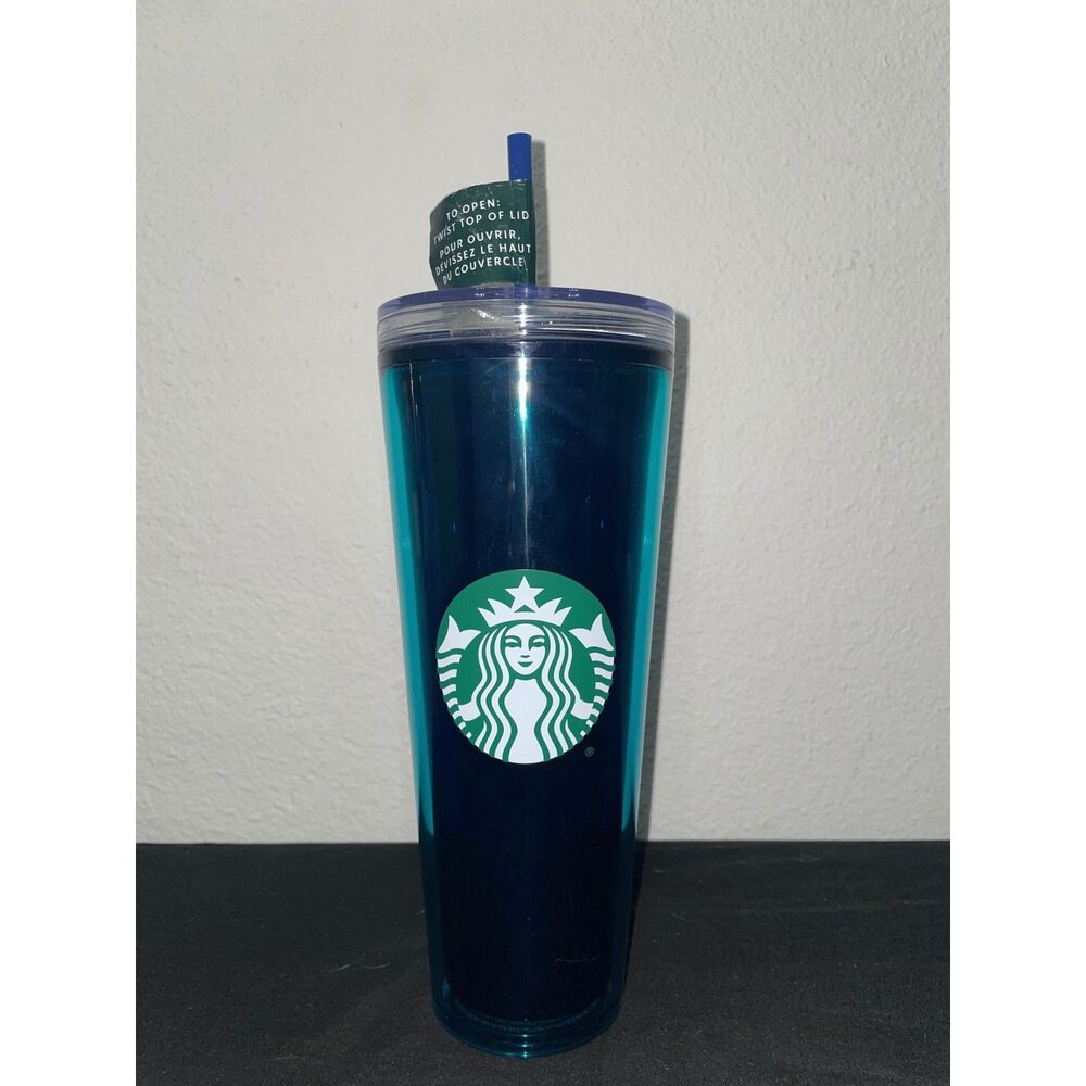 Starbucks Dark Blue Sequin Lid Cold Cup Tumbler 24 oz Venti with Straw